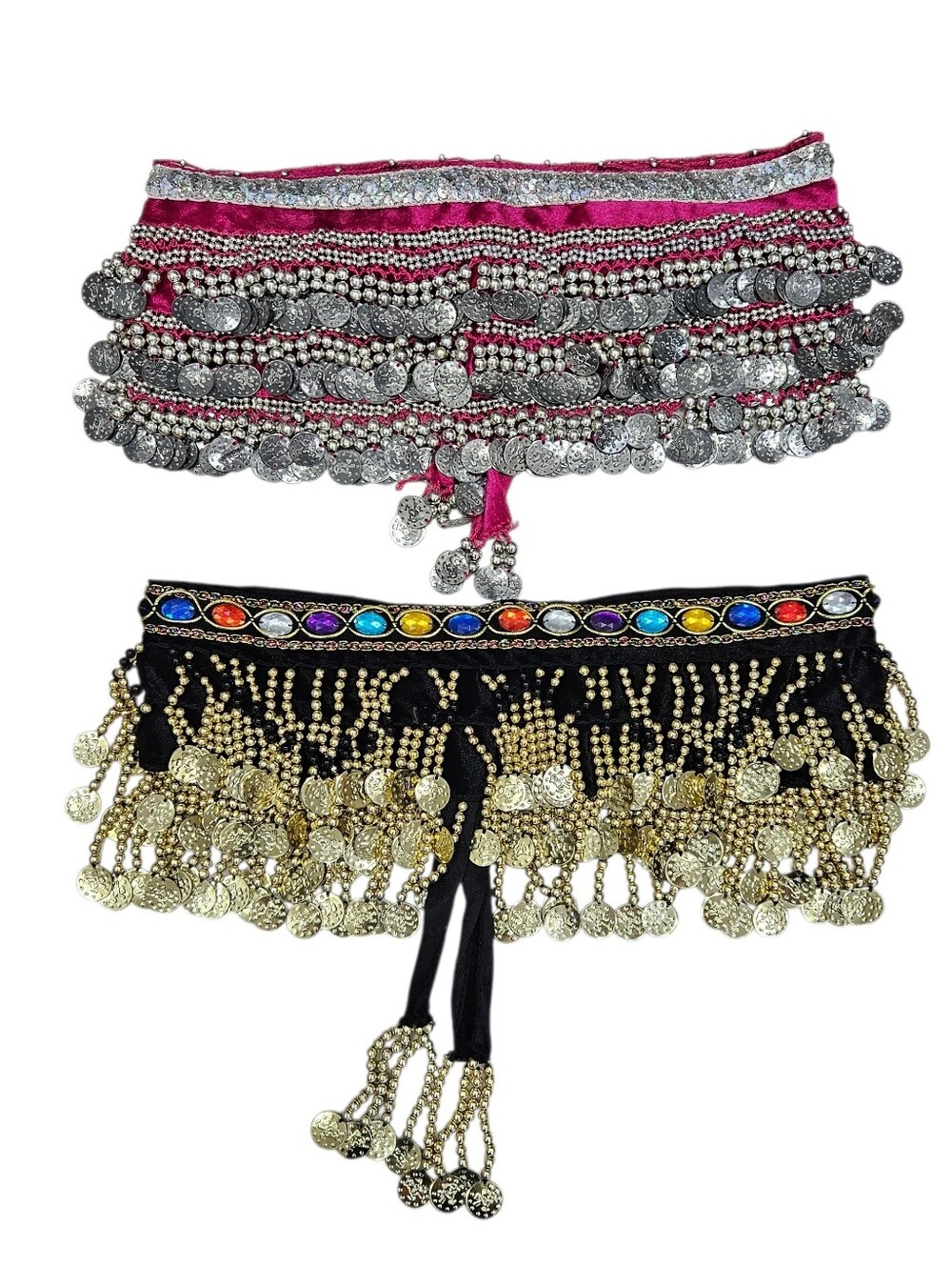 Velvet Beaded Coins Belly Dance Hip Scarf Costume Waist Wrap Gems Sequins Set 2